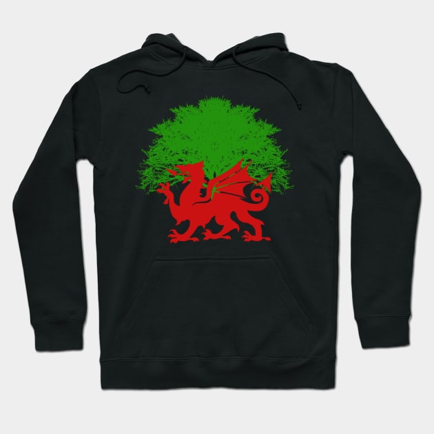 Red Welsh Dragon Tree Hoodie by Celtic Morrigan